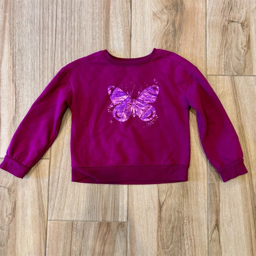 Cat & Jack Sweatshirt Girls XS 4/5 Purple Fleece Pullover Butterfly